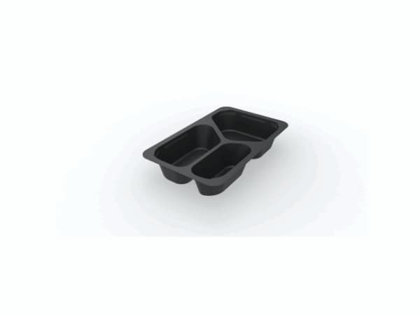 Tarjotin 3-huone 1/4 GN 210/380/500 ml 265x162x45 mm PP Musta, 225 kpl/krt