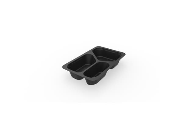 Tarjotin 3-huone 1/4 GN 210/380/500 ml 265x162x45 mm PP Musta, 225 kpl/krt