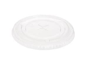 Plastlåg Cristal Flad Ø102 mm med Kryds till sugerør RPET Klar,20 x 50 stk/krt