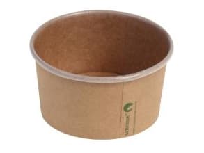 Isbæger 240 ml 8 oz Ø96x52 mm kraft pap PLA bionedbrydelig Brun,20 ps x 50 stk/krt