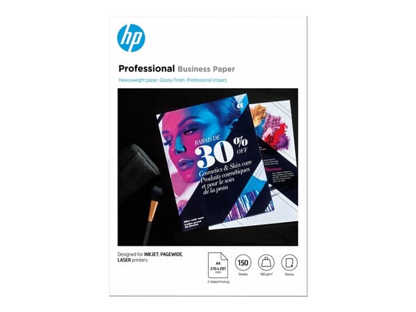 HP Professional Glossy Paper - Blank - A4 (210 x 297 mm) - 180 g/m² - 150 ark fotopapir - for Deskjet 15XX, Ink Advantage 27XX; Officejet 80XX, 9012;