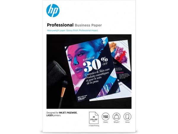 HP Professional Glossy Paper - Blank - A4 (210 x 297 mm) - 180 g/m² - 150 ark fotopapir - for Deskjet 15XX, Ink Advantage 27XX; Officejet 80XX, 9012;