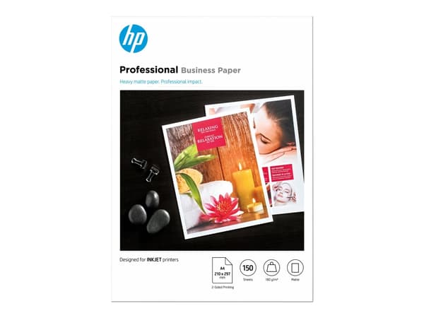 HP Professional Business -paperi, matta, 180 g/m2, A4 (210 x 297 mm), 150 arkkia, Mustesuihkutulostus, A4 (210x297 mm), Matta, 150 arkkia, 180 g/m²,