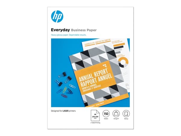 HP Everyday Business -paperi, kiiltävä, 120 g/m2, A4 (210 x 297 mm), 150 arkkia, Lasertulostus, A4 (210x297 mm), Kiilto, 150 arkkia, 120 g/m², Valkoi