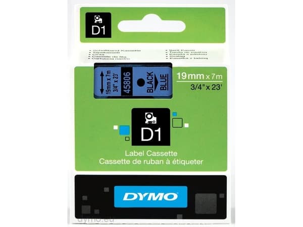 DYMO D1 - vakiopolyesteritarrat - Musta sinisellä -19mm x 7m, Musta sinisellä, Polyesteri, Belgia, -18 - 90 °C, DYMO, LabelManager, LabelWriter 450 D