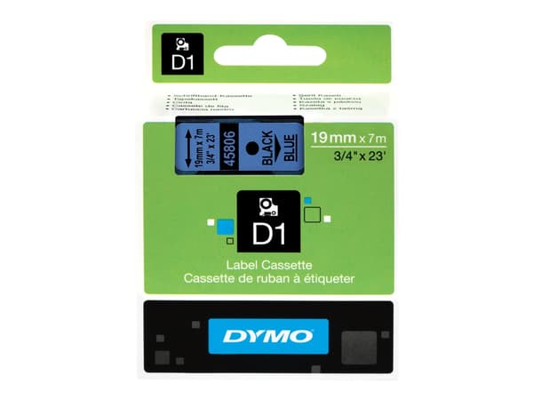DYMO D1 - vakiopolyesteritarrat - Musta sinisellä -19mm x 7m, Musta sinisellä, Polyesteri, Belgia, -18 - 90 °C, DYMO, LabelManager, LabelWriter 450 D