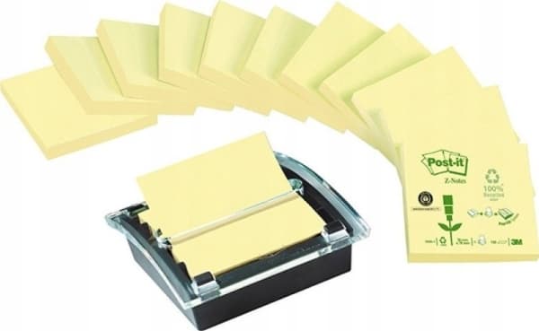 Post-it Z-notes Millenium dispenser + 12 Recycled Z-notes blokke, 76 x 76 mm