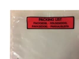 Følgeseddellommer, C5, med tryk, 175 x 235 mm, 45my, pakke a 1.000 stk