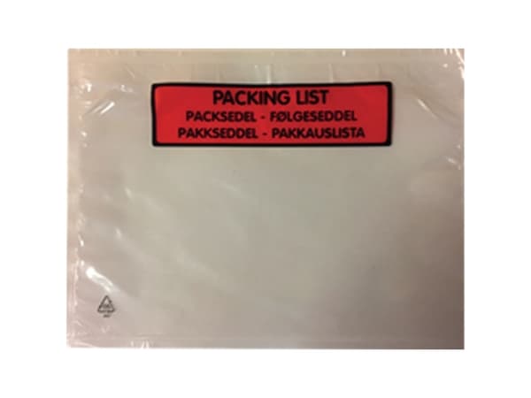 Følgeseddellommer, C6, med tekst, 132 x 175 mm, 45my, pakke a 1.000 stk.