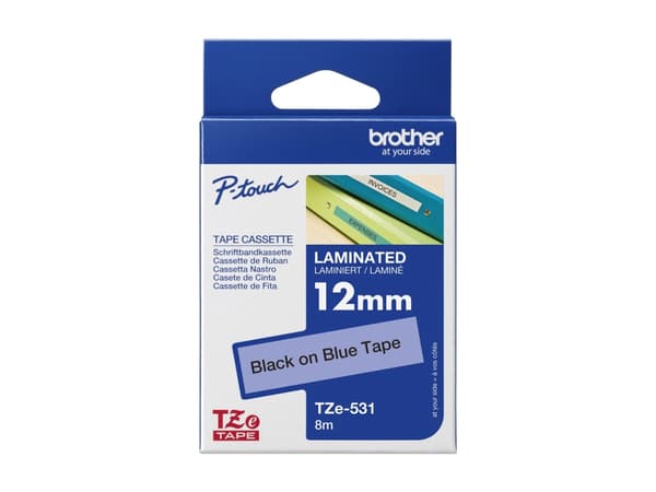 Brother TZe-531 - Sort på blått - Rull (1,2 cm x 8 m) 1 kassett(er) laminert teip - for Brother PT-P750, P950; P-Touch PT-E310; P-Touch Cube PT-P300;