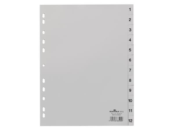 Kestävä 651210, Numeerinen välilehtirekisteri, Polypropeeni (PP), Harmaa, Muotokuvakoko, A4-muotokoko, 230 mm