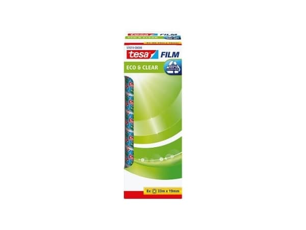 Tape, Tesafilm Eco & Clear, 19 mm x 33 m, 8 ruller