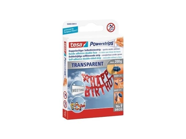 TESA Powerstrips Transparent DECO, Kiinnityslappu, Valkoinen, Sisätila, 16 kpl