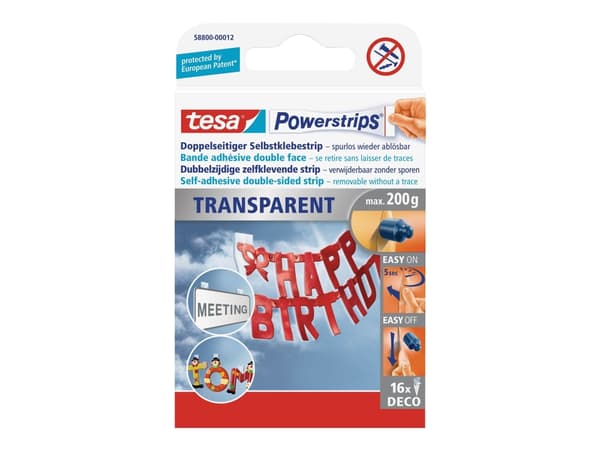 TESA Powerstrips Transparent DECO, Kiinnityslappu, Valkoinen, Sisätila, 16 kpl