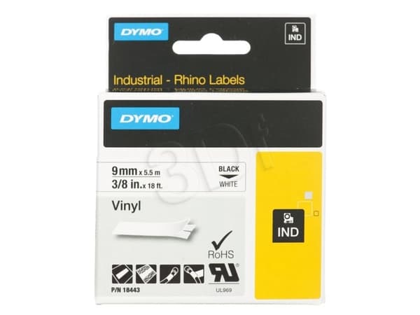 DYMO - Vinyl - vit - Rulle (0,9 cm x 5,5 m) 1 rulle (rullar) etiketter - för Rhino 4200, 6000, 6000 Hard Case Kit; RhinoPRO 5000, 5000 Hard Case Kit