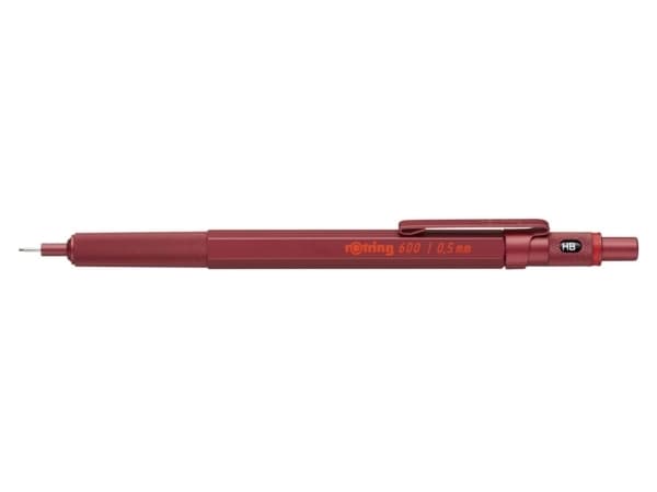 Rotring 600, Rød, Metall, HB, 0,5 mm, Sekskantet, Metall