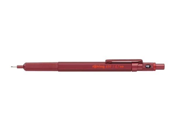Rotring 600, Rød, Metall, HB, 0,7 mm, Sekskantet, Metall