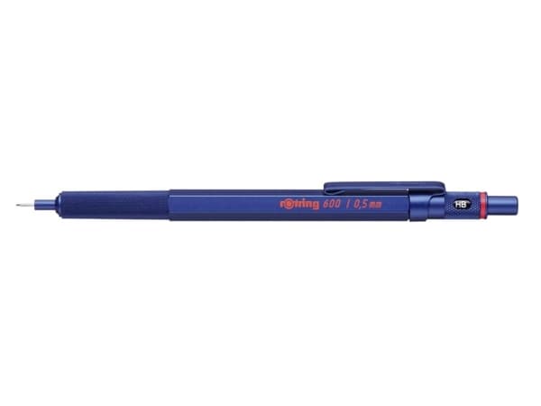 Rotring 600, Blå, Metall, HB, 0,5 mm, Hexagonal, Metall