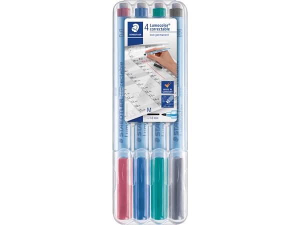 Marker Staedtler Lumocolor Correctable M Non-P 1,0 mm - med 4 stk. ass. farver