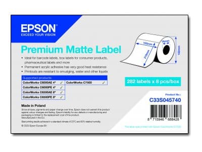 Epson Premium - Matt - permanent akryl-adhesiv - sterkt hvitt - 105 x 210 mm 2256 etikett(er) (8 rull(er) x 282) stanseskårne etiketter - for ColorWo