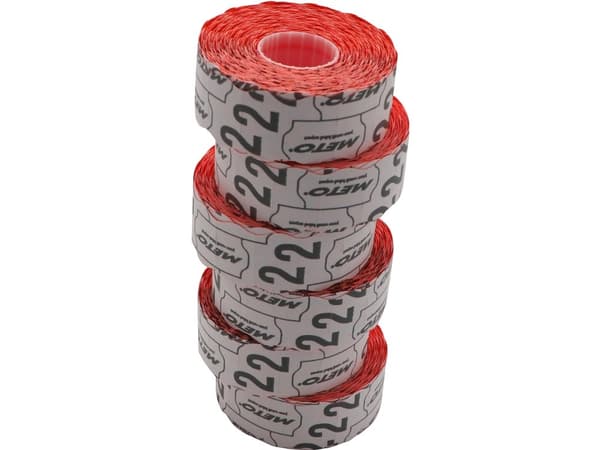 Etiket Meto UTC 26x12mm neon rød lim 2 1500stk/rul - (1500 x 18 ruller)