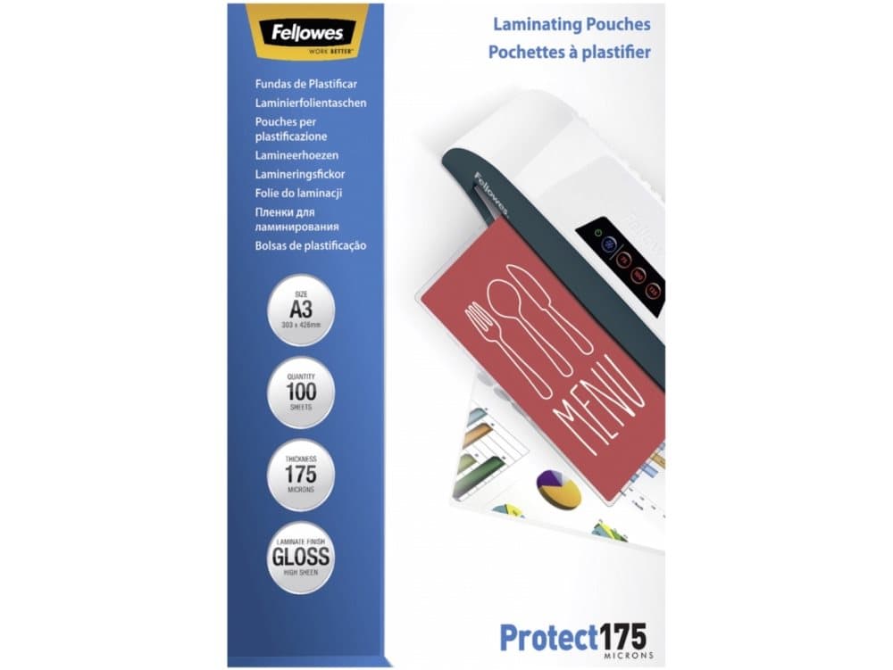 Fellowes Laminating Pouches Protect 175 Micron - 175 mikron - 100-pack - glättat - transparent - A3 (297 x 420 mm) lamineringsfickor