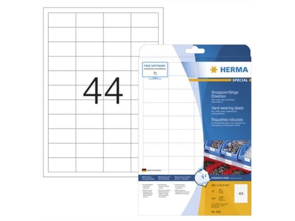 HERMA 4581, Hvit, Selvklebende skriveretikett, A4, Rektangel, 440 stykker, 10 stykker