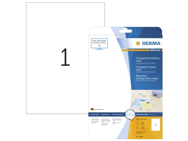 HERMA A4, Hvit, Avrundet rektangel, A4, Universell, Matte, Laser