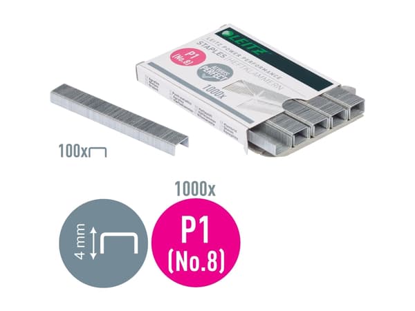Leitz Power Performance P1 - Stifter - No. 8, 6/4 - 4 mm - galvanisert stål - pakke av 1000 - for P/N: 55470004, 55470033, 55470094