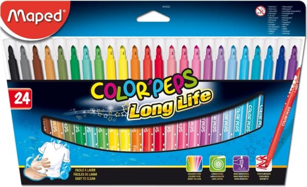 Maped Color''Peps Long Life, Medium, 24 färger, Multifärg, Multifärg, Rund, 24 styck
