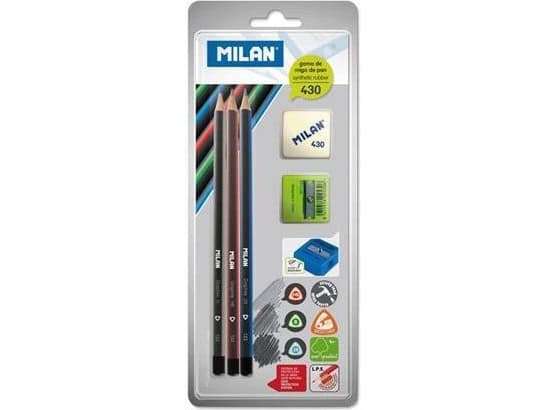 Milan Triangulära blyertspennor 3*+ fyrkantigt suddgummi och temp. MILAN - 154505