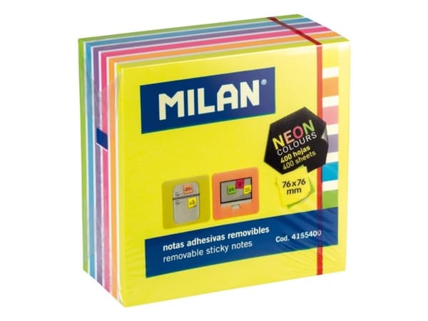 Milan 4155400, firkant, Blå, Grønn, Lilac, Oransje, Rosa, Hvit, Gult, 76 mm, 76 mm, 400 ark, 75 mm