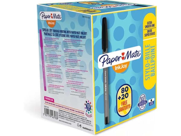 Papermate Inkjoy 100, Klämma, Kulspetspenna, pinnformad, Svart, 100 styck, Medium
