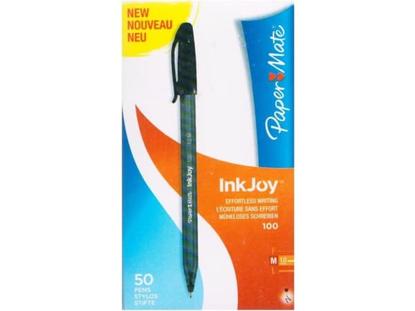 Papermate InkJoy 100, Klämma, Kulspetspenna, pinnformad, Svart, 50 styck, Medium