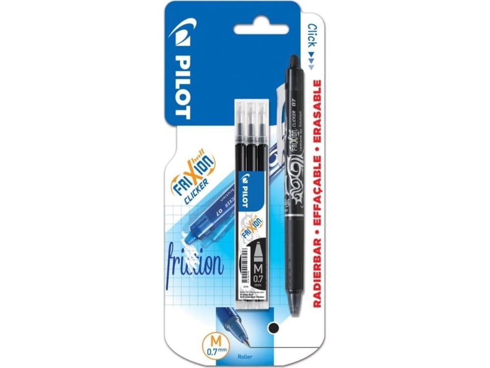 Pilot ball pen FriXion Clicker black 0.7 + cartridges