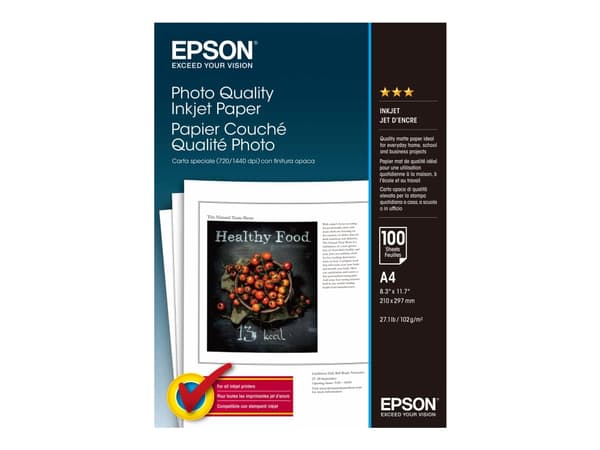 Epson Photo Quality Ink Jet Paper - Matt - belagt - ren hvit - A4 (210 x 297 mm) - 102 g/m² - 100 ark papir - for EcoTank ET-2810, 2815, 2825, 2826,
