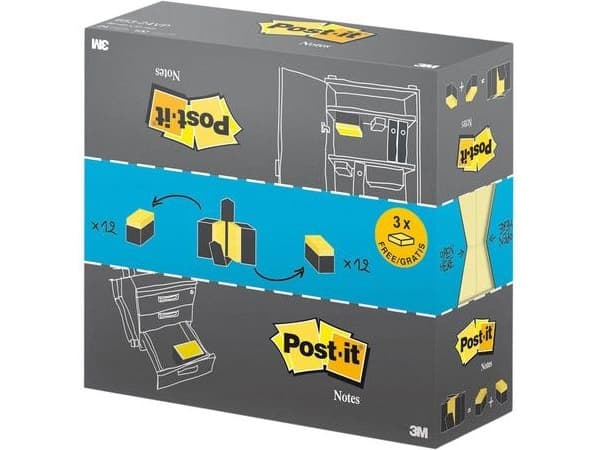 Post-It 653-VP20, Rektangel, Gul, 51 mm, 38 mm, 100 ark, Låda