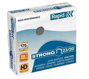 Rapid 23/20, Niittipakkaus, 2 cm, 1000 niitit, 23/20, Ruostumaton teräs, 170 arkkia