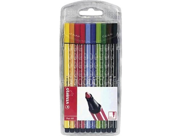 STABILO Pen 68, 10 färger, Multifärg, Rundad spets, 1 mm, Multifärg, Hexagonal