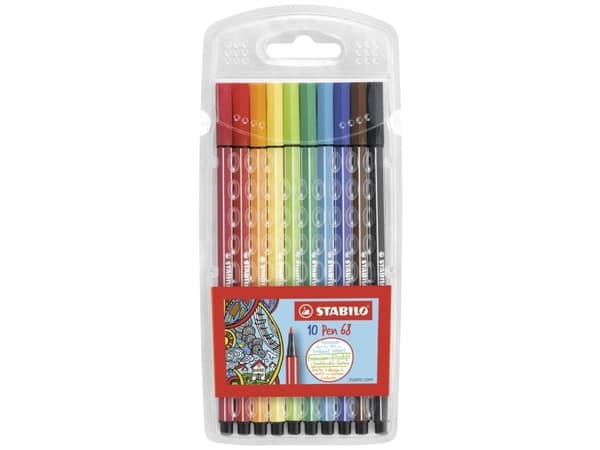 STABILO Pen 68, 10 färger, Multifärg, Rundad spets, 1 mm, Multifärg, Hexagonal