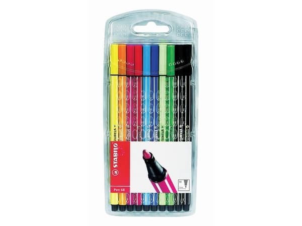 STABILO Pen 68, 10 färger, Multifärg, Rundad spets, 1 mm, Multifärg, Hexagonal