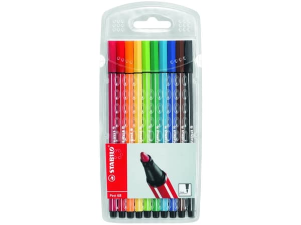 STABILO Pen 68, 10 färger, Multifärg, Rundad spets, 1 mm, Multifärg, Hexagonal