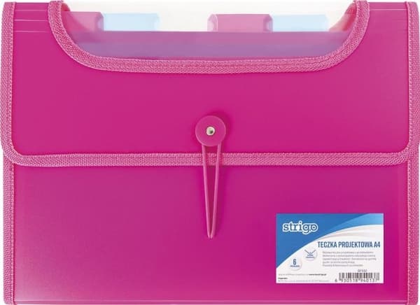 Strigo A4 mappe med 6 V-fildeler, rosa