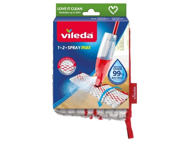 Vileda 1.2 Spray Max, Mikrofiber, Plast, Laminat, Tre, Tørr & våt, Rød, Hvit, Boks, 1 stykker