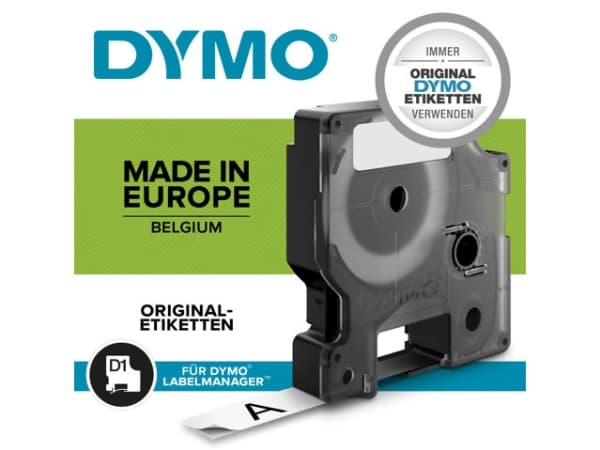 Teckningsband Dymo D1, 12 mm, vit/svart