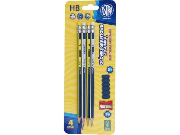 Astra Graphite pencil with eraser 4 pcs. + Temp. + Effort ASTRA