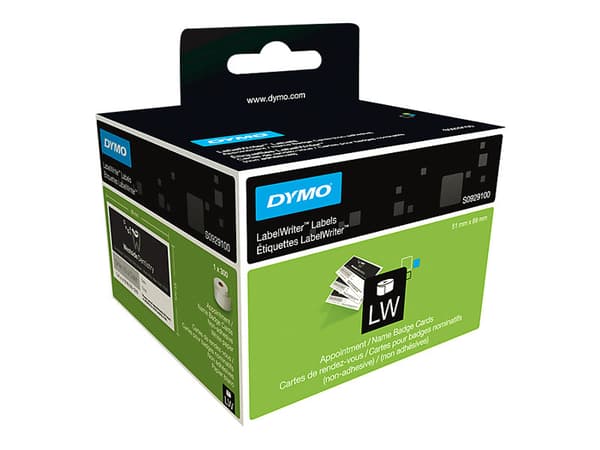 DYMO LW - Ajanvarauskortit/nimikortit - 51 x 89 mm - S0929100, Valkoinen, Liimaton tulostustarra, Paperi, Suorakulmio, LabelWriter, 5,1 cm