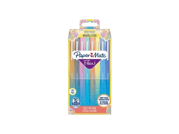 Papermate Flair, Keskikokoinen, 16 väriä, Monivärinen, Harjaspää, 0,7 mm, Monivärinen