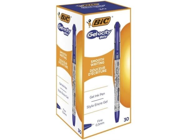 BIC Gel Ink Pen Gel-ocity Stic, 0.5 mm Fine, blå - (30 stk.)