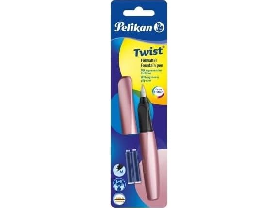 Pelikan 806268, Rosa, Fyllesystem med patron, Blå, Kursiv pennesplitt, Rustfritt stål, Medium
